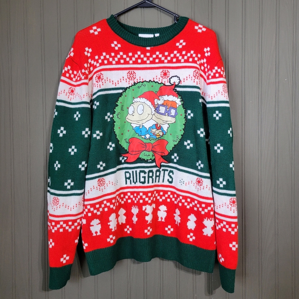Nickelodeon Rugrats Ugly Christmas Sweater Tommy Chuckie Red Green Men's Large